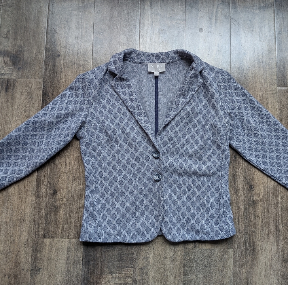 Pure Collection Blue Diamond Knit Blazer - 100% Cotton - US 4 / UK 10